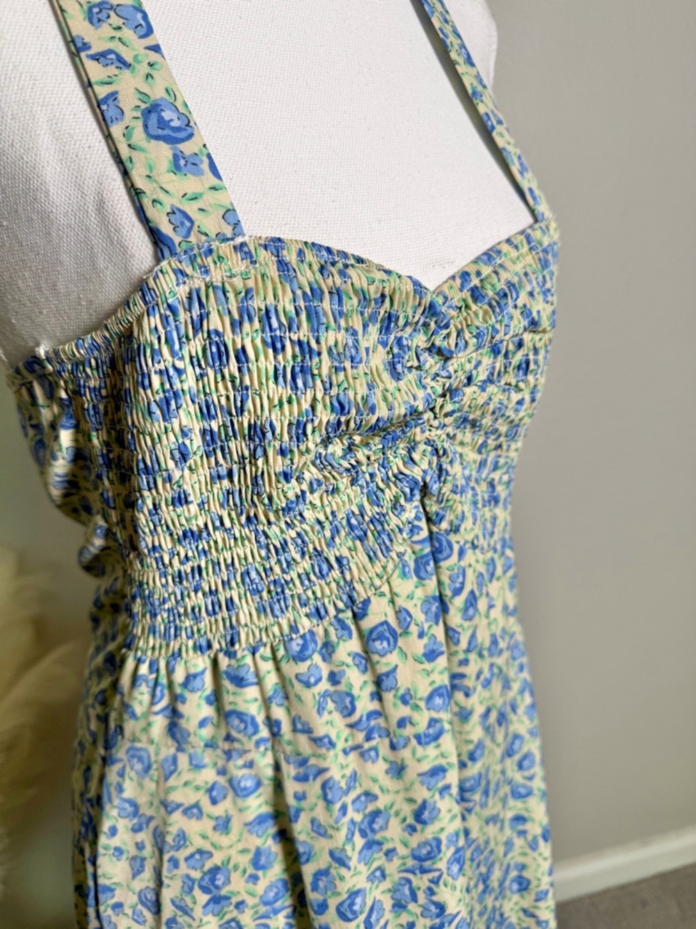 Blue Floral Sundress with Smocked Bodice - Picture 4 of 12